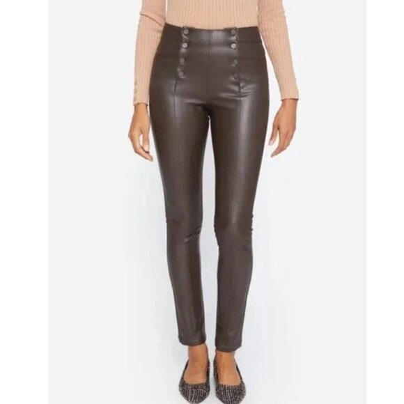 J.Mclaughlin Faux Leather Button Pant Brown size 8 - Picture 1 of 6